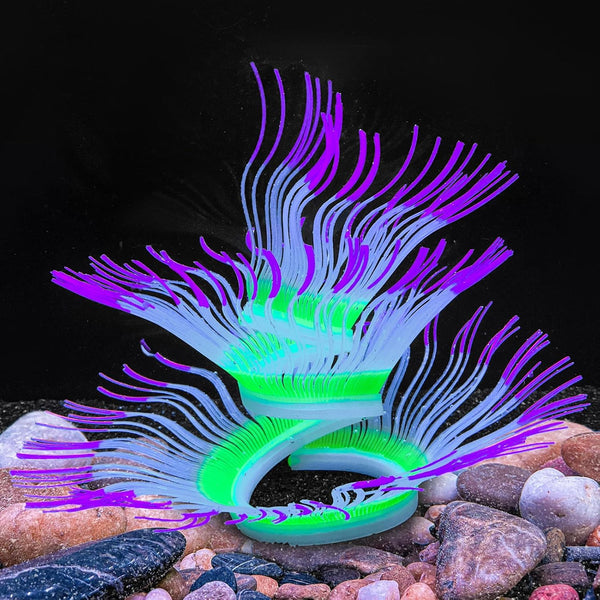 Soft Silica Gel Aquarium Decorations Glow in The Dark, Glowing Coral Ornaments for Fish Tank (Purple, Anemone)