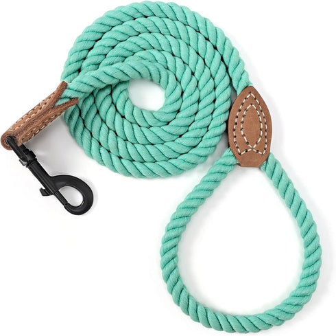 Mile High Life Dog Leash, Braided Cotton Rope with Leather Tailor Tip, 6 Feet Heavy Duty Metal Clasp Wedding Leash