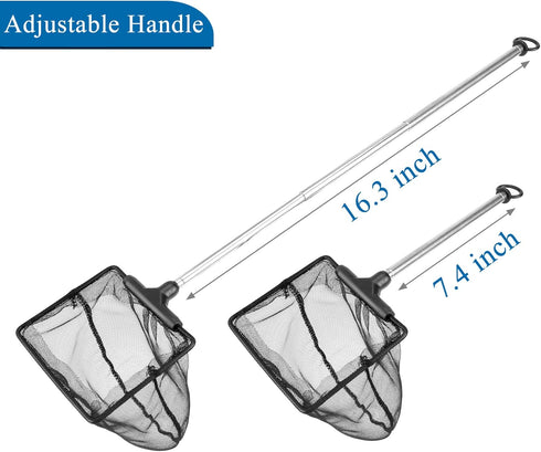 Lpraer Aquarium Fish Net - 3.2" x 4" with Extendable 7.4"-16.3" Telescopic Stainless Steel Handle