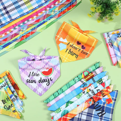 100 Summer Sweetude Pcs Plaid Dog Bandana Bulk with Sayings Hawaii Bandana Pet Scarf Triangle Bibs Washable Puppy