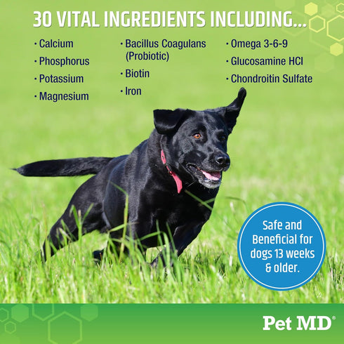 Pet MD 5in1 Dog Multivitamin - 30 Essential Vitamins, Minerals & Nutrients for Skin, Coat, Hip, Joint, 60ct
