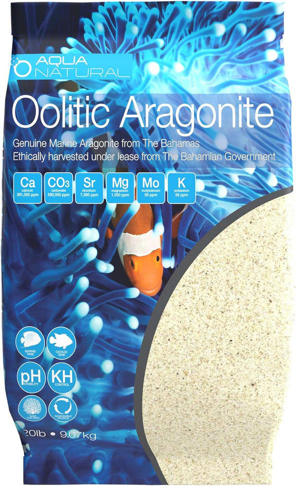 Aqua Natural Oolitic Aragonite 20lb Sand for Reef, Saltwater, and Marine Tanks