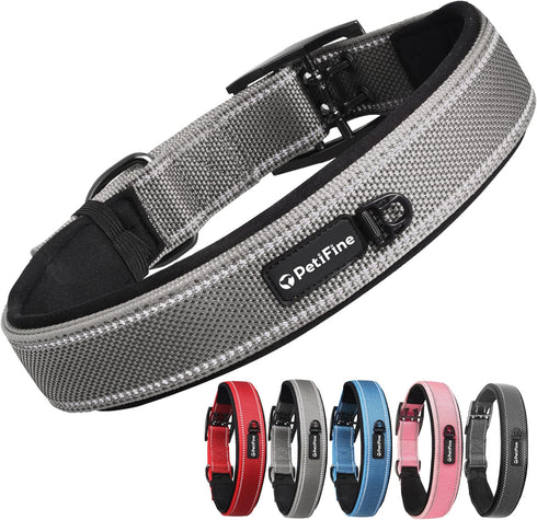 PetiFine Neoprene Padded Dog Collar, Heavy Duty Comfort Collar with Durable Metal Buckle, Reflective Adjustable for