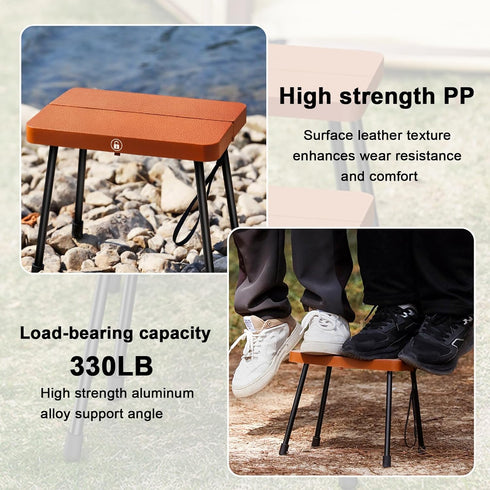 Kyxetuo 300 lbs Portable Camping Stool & Travel Seat - Heavy Duty, Aluminum Legs & PP Seat - Ultralight Collapsible
