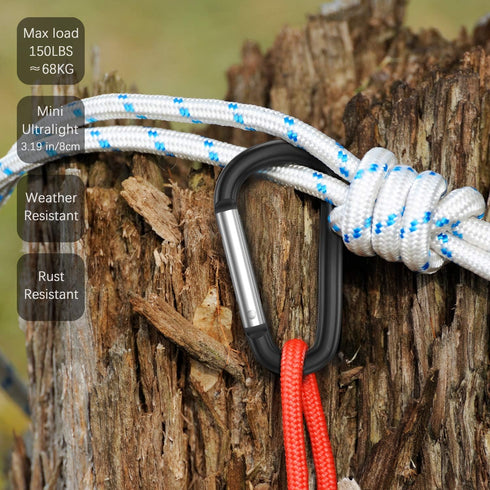 sprookber 3" Aluminum Carabiner D Ring | Caribeener Clips, Spring Snap Hook for Keychain Clip, Set of 10