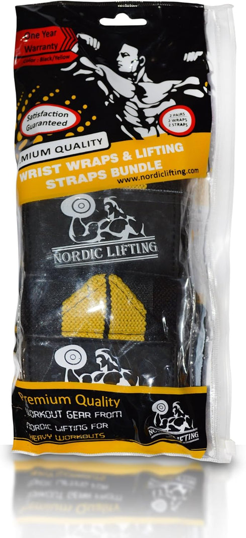 Wrist Wraps + Lifting Straps Bundle (2 Pairs) for Weightlifting, Gym, Powerlifting, Bodybuilding - Support for Men/Women