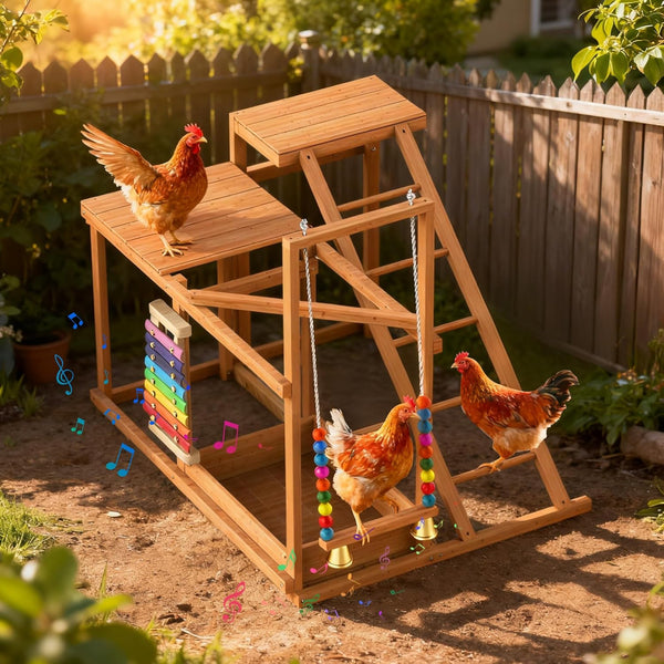 PHONDIKO Chicken Perch with Swing, Chicken Roosting Bars, Wood Toy for 3-4 Birds,
