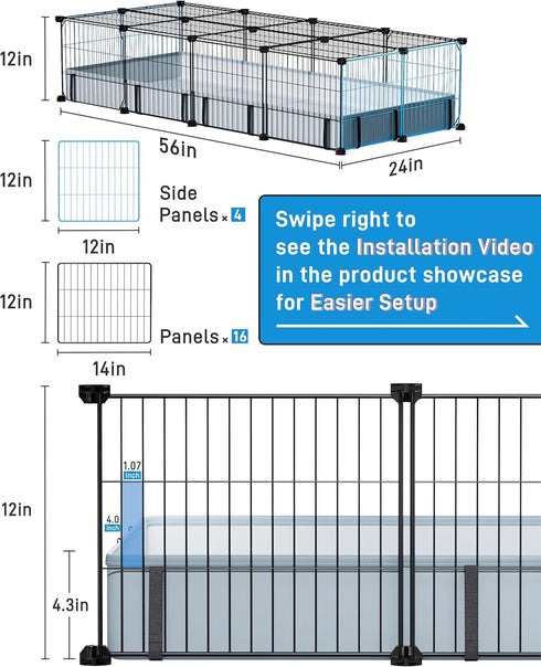2, 20 (56" 24" 12" BUCATSTATE Guinea Pig Cages for Panels Guinea Pigs Playpen with Waterproof Mat, Metal Rabbit Cage