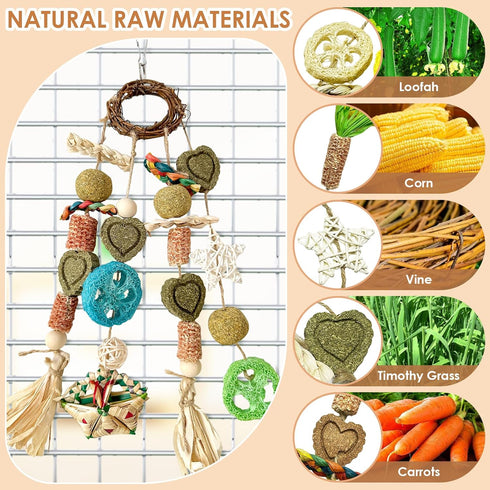 Chinchillas, Rabbit Toys for Bunny Boredom, Hanging Rodent Dental Toy with Papaya Stems Sweet Bamboo Hamsters, Guinea