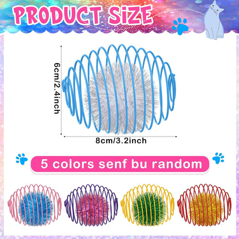 5 Jecery Pcs Cat Spring Toys Stretchable Rolling Balls Colorful Playful Coils Interactive Action Toy Caged Rats