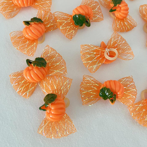 20pcs Shiny Halloween Pumpkin Hair Bows for Pet Dog Cat, Hair Accessories with Rubber Bands for Thanksgiving