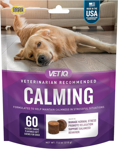 VetIQ Calming Support Supplement for Dogs, Calming Chews for Stress Relief, Made in The USA, 60 Count
