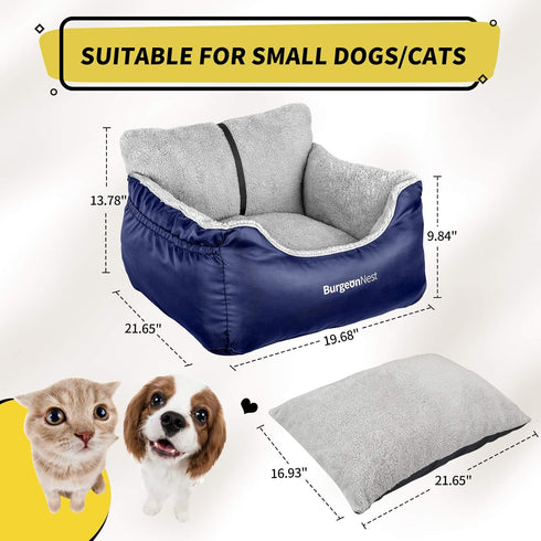 25 lbs, BurgeonNest Dog Car Seat for Small Dogs, Fully Detachable and Washable Cat Carseats Under Soft Pet Booster