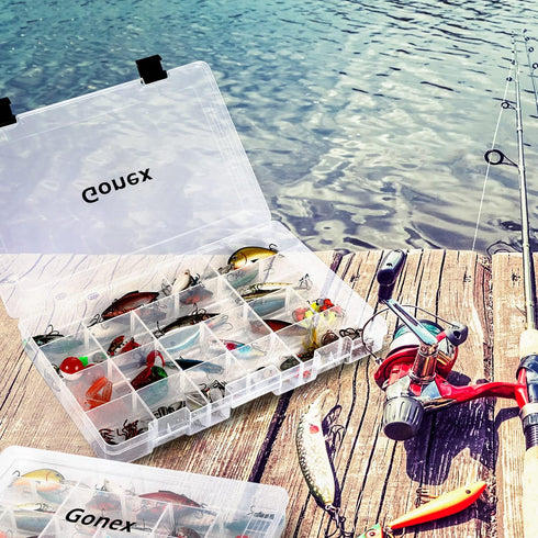 Gonex Fishing Tackle Boxes, 3600 3700 Tackle Trays with Adjustable Dividers, Clear Plastic Organizer for Fishing