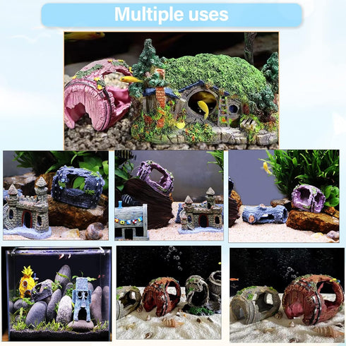 1pcs Aquarium Decorations, Resin Broken Barrel Fish Tank Ornament for Fish Cave Hide Hut (Black)