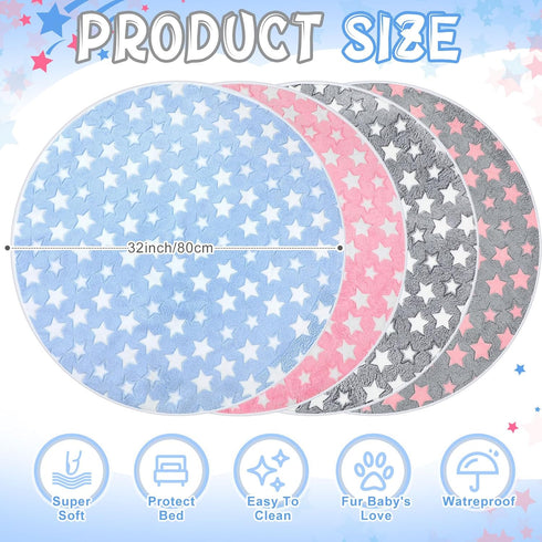 4 Pcs Round Whelping Pee Pads, Washable for Dogs, Waterproof Training Pads, Non-Slip Cat Dog Bed Mat for Crate Kennel
