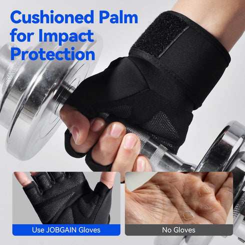 JOBGAIN Workout Gloves for Men and Women, Gym Weight Lifting Padded Gloves with Wrist Wrap Support, Full Palm