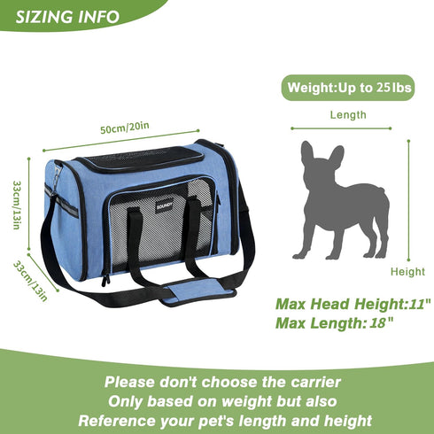 Soundy Large Pet Carrier for Dogs and Cats Under 25 Lbs, Portable Soft Sided Folding Travel Carrier, Blue