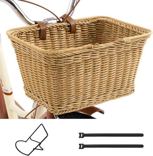 GRANNY SAYS Large Wicker Bike Basket with Accessories, Waterproof Front Bicycle Basket with Handles for Adult Bikes