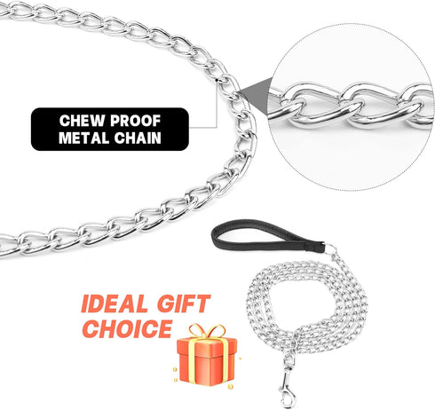 Heavy Duty Chain Dog Leash for Medium Large Dogs, Chew Proof Metal Lead with Soft Padded Handle, Classic Black, 4FT