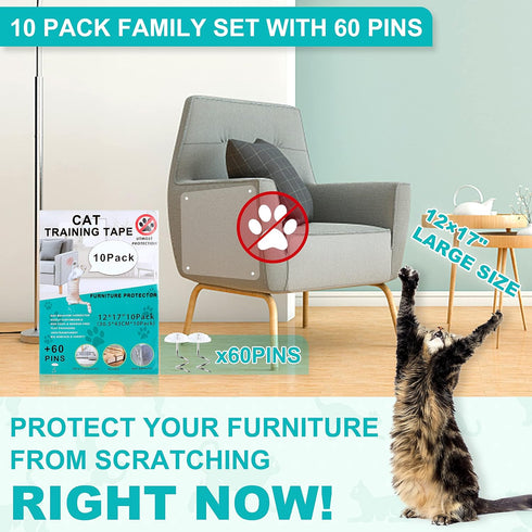 FluffyDream Furniture Protector from Cats, 10-Pack 12”×17” cat Couch Protectors Anti Cats Scratch, Cat Scratching Deterrent Training Tape