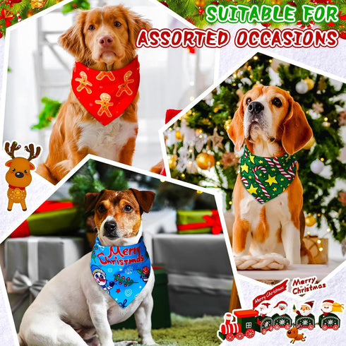 Locmeo 100 Pcs Christmas Dog Bandanas Bulk Xmas Dog Bandanas Adjustable Santa Claus Gingerbread Man Deer Pattern Pet