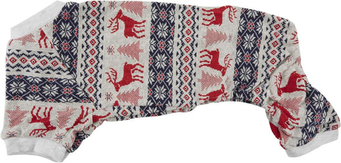 Xmas Grey Red Cotton Clothes Dog Pajamas Jumpsuit for Pets, Medium 16"