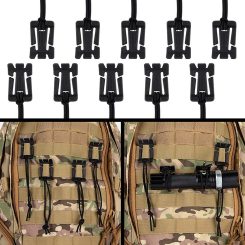 IronSeals 10 Pack Tactical Gear Clip - Square Shape Molle Web Dominators for Outdoor Hydration Tube Backpack Straps