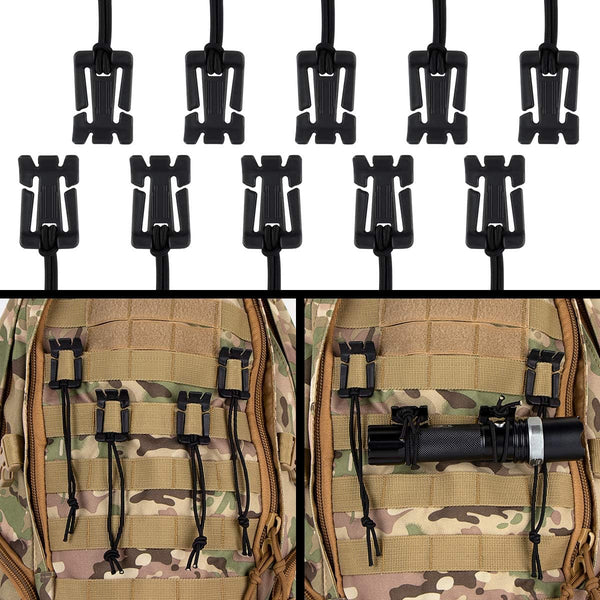 IronSeals 10 Pack Tactical Gear Clip - Square Shape Molle Web Dominators for Outdoor Hydration Tube Backpack Straps