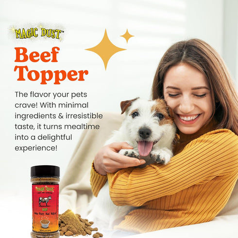 3.5 Wild Meadow Farms - Magic Dust Beef Jerky Topper, Single Protein Pet Food Topper for Dogs and Cats, Enhance Flavor