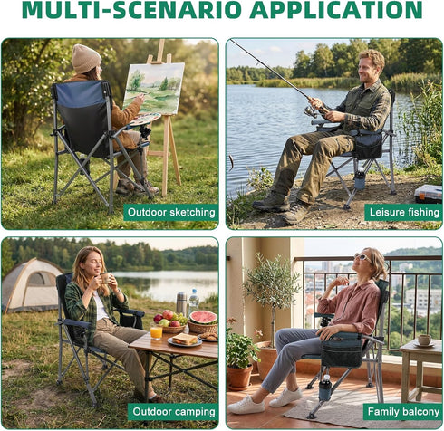 UDIYO 150Kg New Folding Fishing Chair with Rod Holder, Heavy Duty All Terrain Chair with Side Pocket, Cup Holder