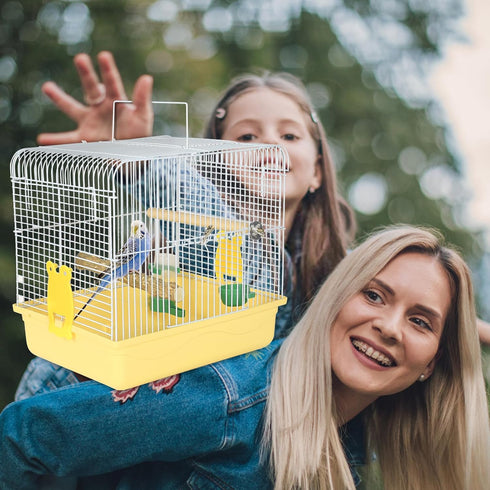 Portable Bird Cage for Small Birds - Parrot Lovebird Carrier for Travel with Food Box & Water Fountain