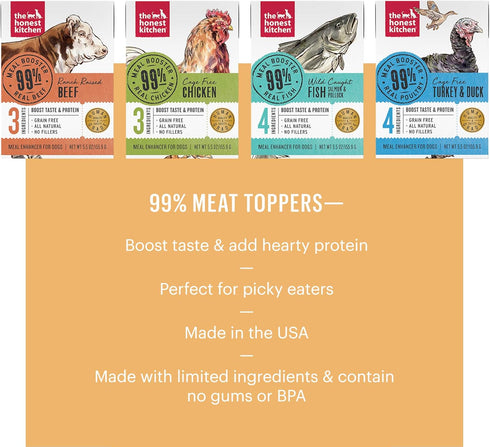 The Honest Kitchen Meal Booster: 99% Beef Dog Food Topper, 5.5 oz (Pack of 12)