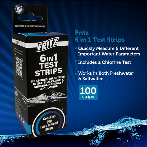 Fritz 6 in 1 Aquarium Test Strips - Monitor Nitrates, Nitrites, Water Hardness, Chlorine, Alkalinity and pH Level - 100 Count