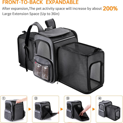 Pet Travel Carrier Backpack, Soft-Sided Breathable Mesh for Cats, Dogs, Puppies up to 20 Lbs, Grey + Black