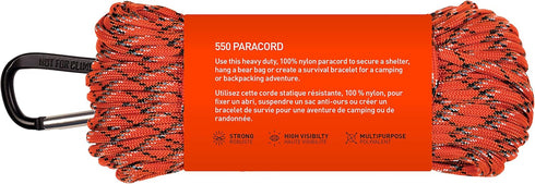 Gear AID 550 Paracord with Carabiner - 7 Strand Utility Cord for Camping and Survival