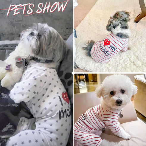 2-Pack Cotton Dog Pajamas - Lightweight Dog Onesies for Small Medium Dogs and Cats, I Love My Mommy/Daddy Printed Pet