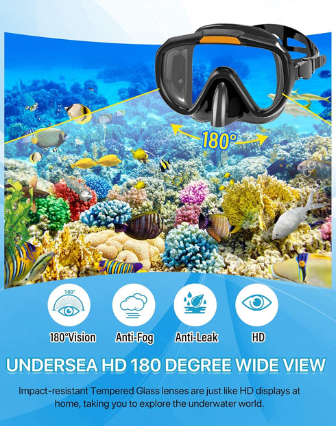 Ubekezele Women,4 1 Set Swimming,Snorkeling Snorkeling Gear for Adults Men in Snorkel with Panoramic View Diving Mask