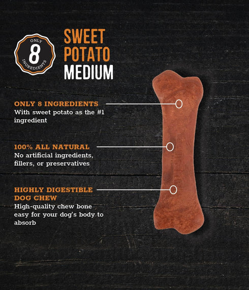 Wholesome Pride Natural & Healthy Sweet Potato Highly Digestible Dog Chews, Medium - 2 pack