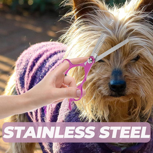 0 Inch Set 4 BESPORTBLE Pet Grooming Scissors Pieces Rose Purple Stainless Steel Dog Hair Scissors with Straight