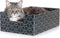 Modern Cat Box Lounger with Peek-a-Boo Cutout, Premium Corrugated Cardboard Bed for Kittens and Small Pets, Blue