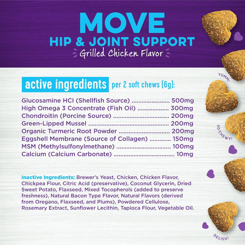 45 Count Wellness Grilled Chicken Flavored Soft Chews Hip & Joint Health Supplements for Dogs