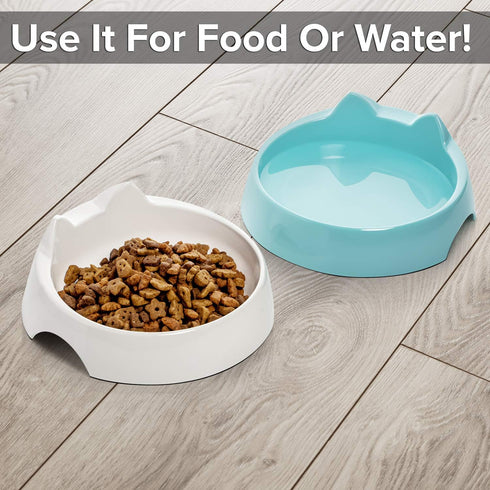 CatGuru Whisker Stress Free Cat Water Bowl, Non Slip Feeding Bowls, Shallow Cat Food Water Bowls (Marshmallow)