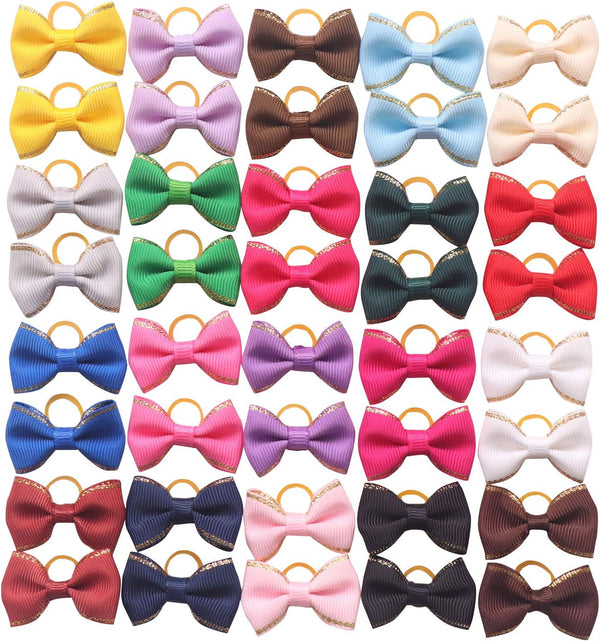 YAKA 40pcs Hot Cute Small Dog Hair Bows - 20 Pairs with Rubber Bands, Pet Grooming Accessories