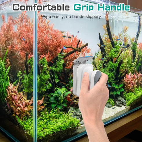 0.32'' AQQA Aquarium Magnetic Glass Cleaner, Fish Tank Glass Scrubber Algae Scraper Comfortable Grip Handle with Dual