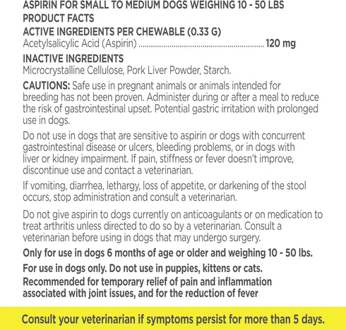 Canine Aspirin for Dogs, Fast Pain Relief for Small to Medium Dogs, Liver Flavor, 75 Chewable Tablets