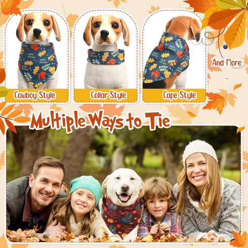 Huhumy 100 Pcs Thanksgiving Fall Dog Bandanas Bulk Autumn Pet Scarf Triangle Dog Neckerchief Bibs Adjustable Washable