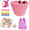 Girls Bike Decorations Accessories Kit, Kids Bike Basket Hand Woven Bicycle Basket, Child Bike Wheel Spoke Beads, Bike