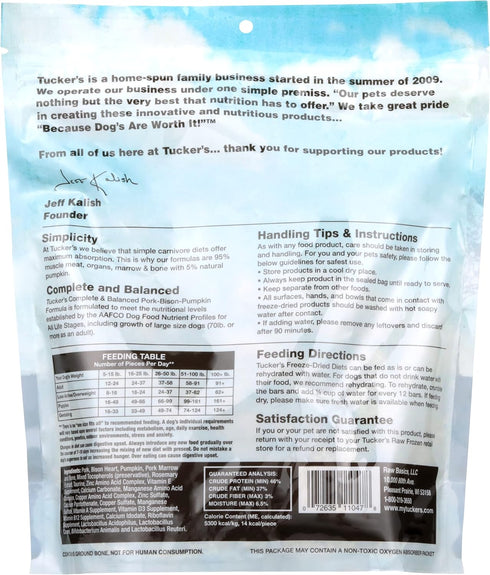 Frozen 14oz Tucker's Raw Freeze Dried Raw Dog Food, Pork, Bison & Pumpkin Formula