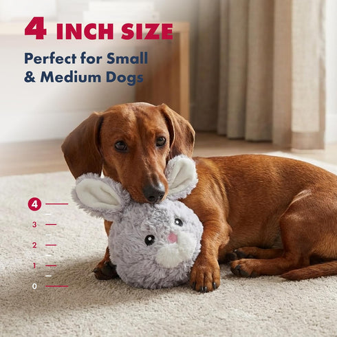 4 Inch Pet Lou Squeaky Rabbit Dog Plush Toy, Stuffing-Free Soft Plush, Durable Bouncy Squeaker Ball, Floats in Water